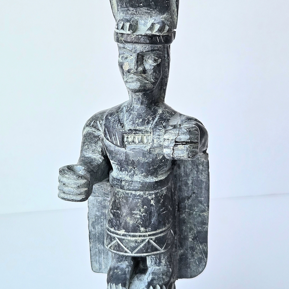 VTG Carved Green Stone Totem Sculpture-Eagle Warrior Snake w Petrified Wood Base - Picture 5 of 11